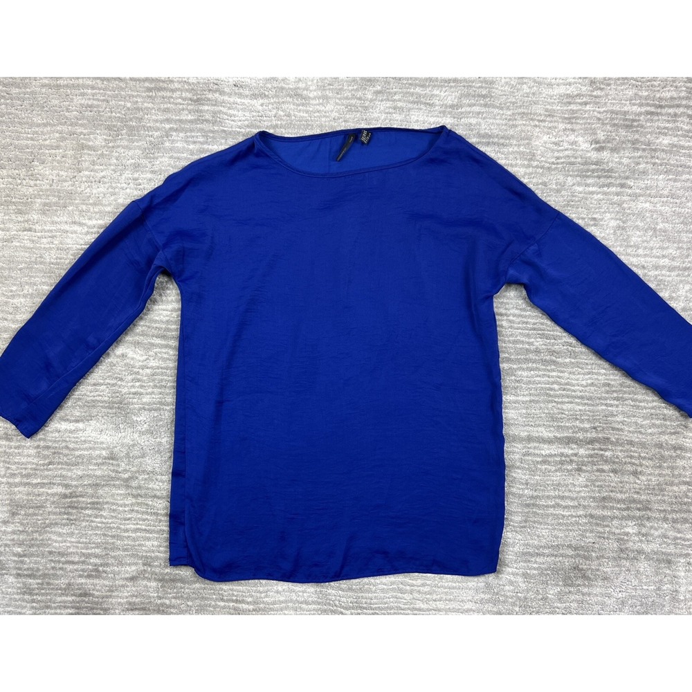 MNG Suit Blouse Womens S Royal Blue Boat Neck Long Sleeve Relaxed Fit Minimalist